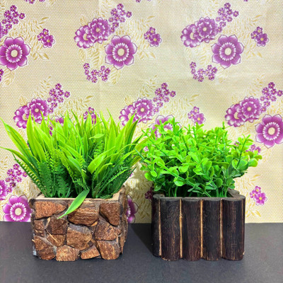 beecraft Small Fake Plants (Pack Of 2) Green Desk Plants for Farmhouse Home Decor Office Bonsai Wild Artificial Plant  with Pot(13.5 cm, Green)
