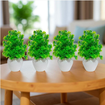 Show Style Artificial plants for home decor items flower decoration show flower for house Bonsai Artificial Plant  with Pot(19 cm, Green)