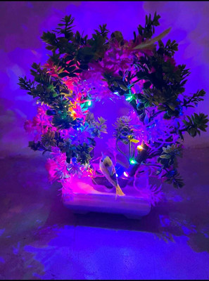 EFTSOON Artificial Bonsai Plant with Sparrow Pot LED Light for Living Room Décor Bonsai Wild Artificial Plant  with Pot(23 cm, Multicolor)