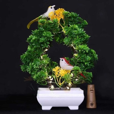 youlite Artificial plant with sparrow & lights for decoration of room Bonsai Wild Artificial Plant  with Pot(23.5 cm, Multicolor)