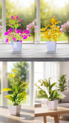 MR ENTERPRISES mini flower pot Artificial Plant  with Pot(44 cm, Pink, White, Yellow, Green, Multicolor)