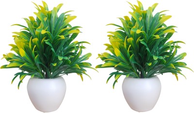 Decosoma pack of 2 Artificial potted Plants, Decorative items for Home and Office Decor Bonsai Artificial Plant  with Pot(18 cm, Green)