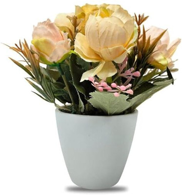 De Gardenia Artificial Plants - 22 cm Small Fake Plant with Multicolor Flowers Artificial Plant  with Pot(22 cm, Yellow)