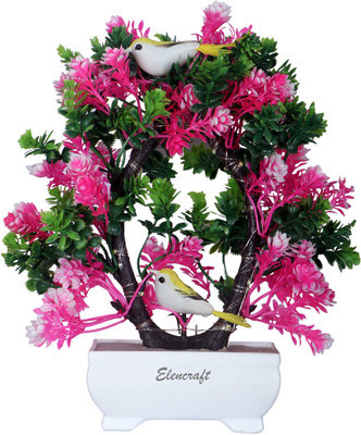 Elencraft Artificial Bonsai Plants with Pot for Living Room, Office Décor with LED Bonsai Artificial Plant  with Pot(23 cm, Pink)