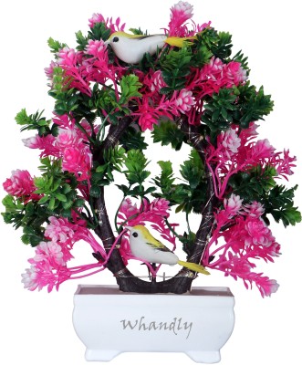 Whandly Artificial Bonsai Plant, 2 Sparrow with LED Light| Pot for Office, Room Decor Bonsai Artificial Plant  with Pot(23 cm, Pink)