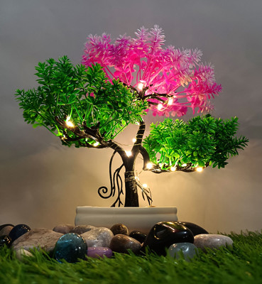 DODECROO LED Artificial Tree - Elevate Your Home Decor with Stunning Lifelike Greenery Bonsai Artificial Plant  with Pot(24 cm, Pink, Green)
