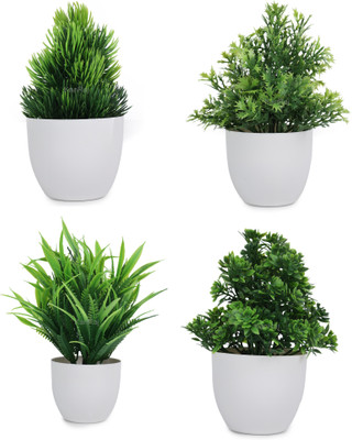 KanRaj Artificial Plant For Home/Office Table Decoration or Gift Bonsai Wild Artificial Plant  with Pot(13 cm, Green)