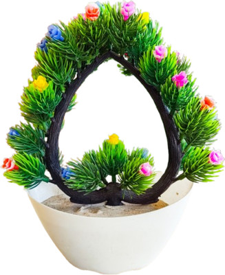 Tvib Bonsai Artificial Plant  with Pot(23 cm, Green)