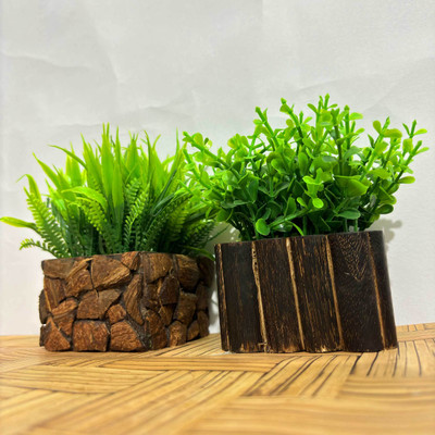 DODECROO Bonsai Wild Artificial Plant  with Pot(13.5 cm, Green, Brown)