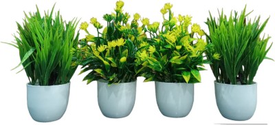 Decogreen 4,P 2BEANS, 2MMTP G, Artificial Plant For H, Office Decoration & Study Table Bonsai Artificial Plant  with Pot(16 cm, Green)