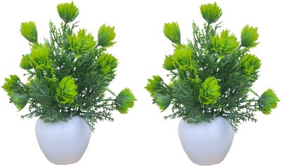 Decosoma pack of 2 Artificial potted Plants, Decorative items for Home and Office Decor Bonsai Artificial Plant  with Pot(18 cm, Green)