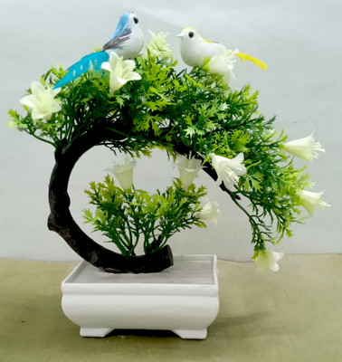 RESILIENCE White Flowers Bonsai Wild Artificial Plant  with Pot(22 cm, Multicolor)