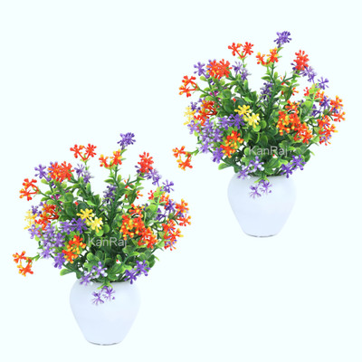 KanRaj Set Of 2 Artificial Flowers Plants For Home And Office Decor Bonsai Wild Artificial Plant  with Pot(13 cm, Multicolor)