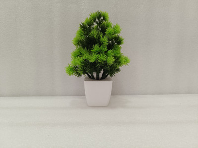 floweret Bonsai Artificial Plant  with Pot(15 cm, Green)