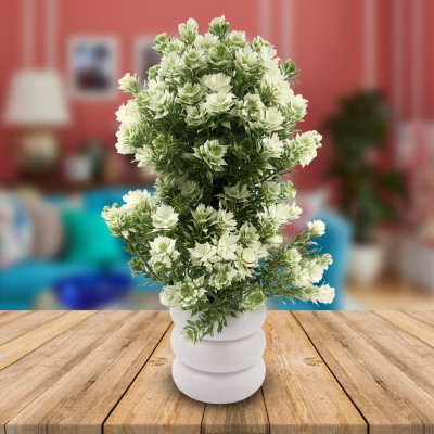 Parisha Décor Artificial Plant Home decor items for room/tables Wild Artificial Plant  with Pot(32 cm, Green, White)