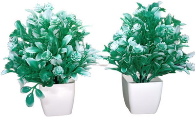 DEEPA TRADERS Artificial Plants for Home & Office Decor Low Maintenance & Stylish Greenery Bonsai Wild Artificial Plant  with Pot(13 cm, Green, White)