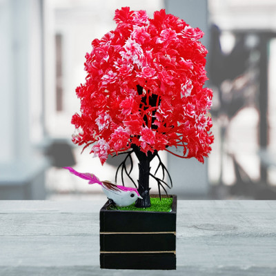 Whandly Decorative Artificial Trees Bonsai Artificial Plant  with Pot(20 cm, Red)