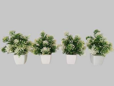 JAI Bonsai Artificial Plant  with Pot(15 cm, White)