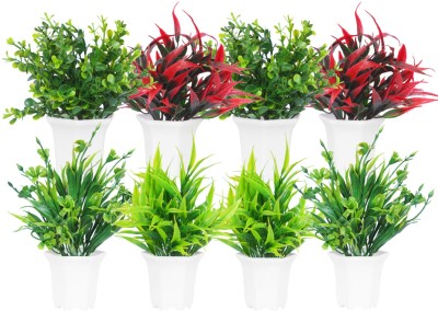 Dekorly Artificial Red Plants for Indoor Decor, Diwali Decor, Festive Décor, Home Office Bonsai Wild Artificial Plant  with Pot(17 cm, Red, Green)