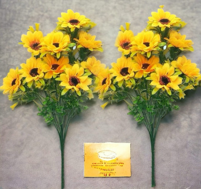 CARNIVAL set of 2 a pick or stem with a decorative element,like a butterfly Artificial Plant(36 cm, Yellow)