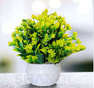 Leafora Artificial Money Plant Green Garland for Home Decoration Bonsai Wild Artificial Plant  with Pot(15 cm, Green)