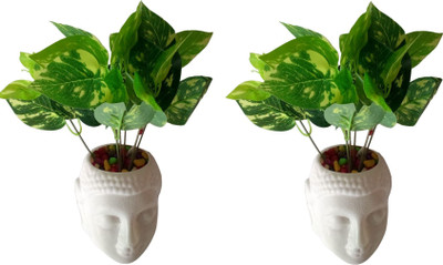 Green Plant indoor Bonsai Artificial Plant  with Pot(8 cm, Green)