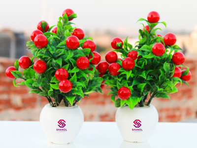 Leafora Office Decoration Artificial Plant with Pot Bonsai Wild Artificial Plant Artificial Plant  with Pot(20 cm, Green)