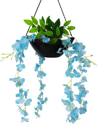 fancymart Real Touch Natural Look wisteria in boat hanging for home decor Wild Artificial Plant  with Pot(60 cm, Blue)