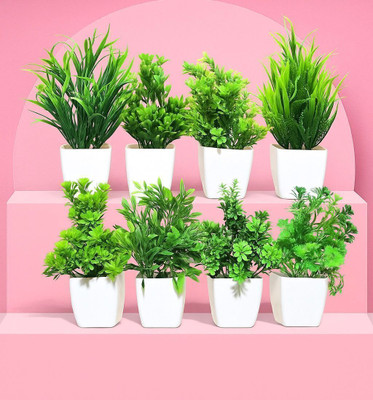 Synthetic Decorative Plant Artificial Plant Realistic Looking Multi Variety Durable Plastic Home Decor Item Bonsai Wild Artificial Plant  with Pot(15 cm, Green)