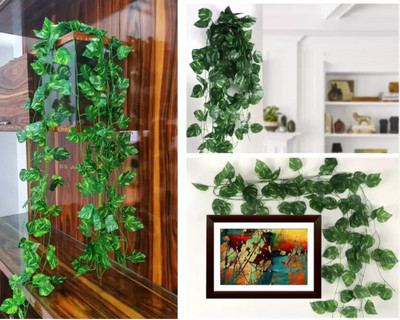 Genuine Global Decor Artificial Money Plant Leaf Creeper (Length-8Ft) with 6 Strings Bonsai Artificial Plant(245 cm, Green)