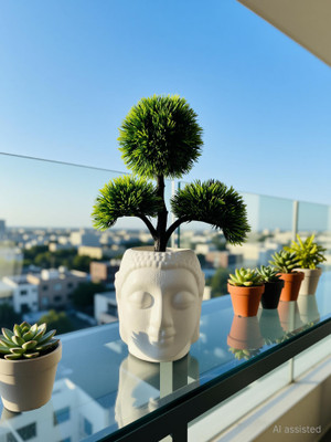 Ductor Ductor Bonsai Wild Artificial Plant with Buddha Pot (32 cm, Green) Bonsai Wild Artificial Plant with Pot(32 cm, Green)