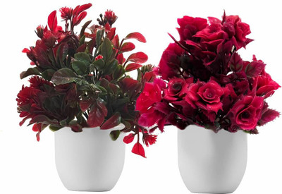 Ryme Set Of 2 Artificial Plants With Pot/Vase Bonsai Wild Artificial Plant  with Pot(15 cm, Multicolor)