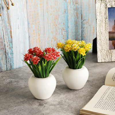 Foliyaj Set of 2 Artificial Mini Plants with Red and Yellow Roses Wild Artificial Plant  with Pot(12 cm, Multicolor)