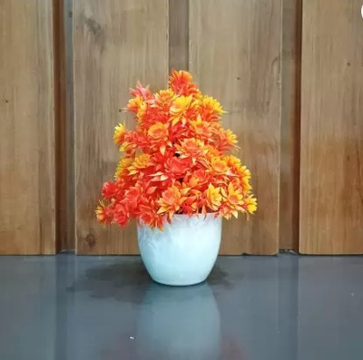 KanRaj Bonsai Wild Artificial Plant  with Pot(13 cm, Orange)