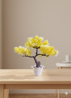 RAAMYA CREATION RAAMYAARTFICIAL 08 Bonsai Artificial Plant  with Pot(12 cm, Yellow)