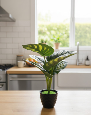 plantworld Long Leaves Artificial Plant Bonsai Wild Artificial Plant  with Pot(25 cm, Green)