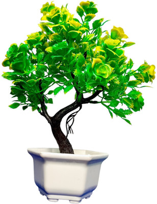 deconte Artificial Bonsai Tree Green Rose Leaf Bonsai Artificial Plant(23 cm, Green)