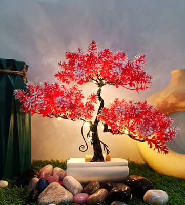 Whandly Artificial LED Bonsai Tree with Lush Colorful Foliage For Room Decoration Bonsai Wild Artificial Plant  with Pot(24 cm, Red)
