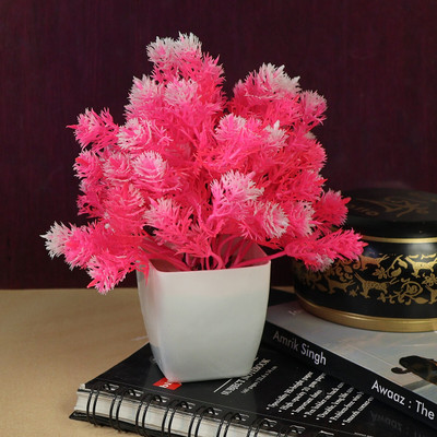 CRYSTU Bonsai Mini/Small Potted Plants Plastic (PACK OF 1) Bonsai Wild Artificial Plant  with Pot(11 cm, Pink)