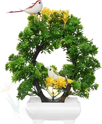 youlite Artificial plant with sparrow for decoration of room Bonsai Wild Artificial Plant  with Pot(23.5 cm, Yellow)