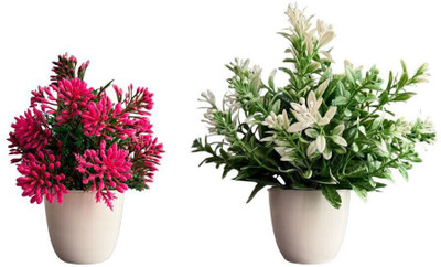GREENISH Artificial Flower Plant with Pot Pack of 2 for Home Decor Wild Artificial Plant  with Pot(13 cm, Green)