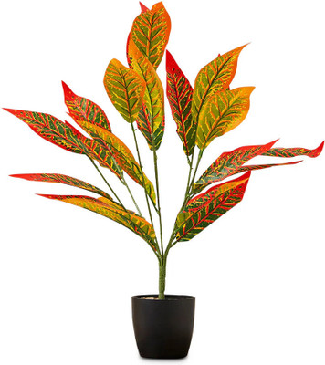 De Gardenia Zebra Leaf Plastic Palm Tree Branch for Home without Pot Artificial Plant(70 cm, Red)