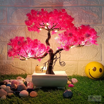 beecraft LED Artificial plant| for Office, Home Decor Artificial Plant with Pot Bonsai Wild Artificial Plant  with Pot(24 cm, Pink)