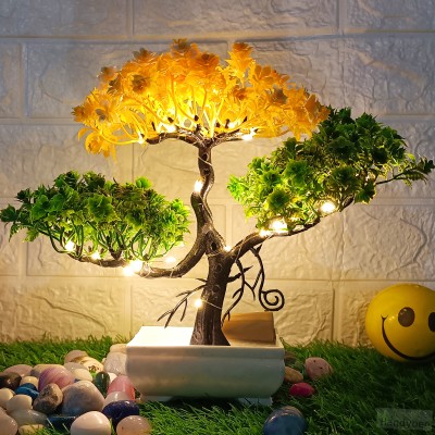Handybee Faux Tree for Home Decor - Faux Tree Indoor Decor Bonsai Wild Artificial Plant  with Pot(24 cm, Yellow, Green)