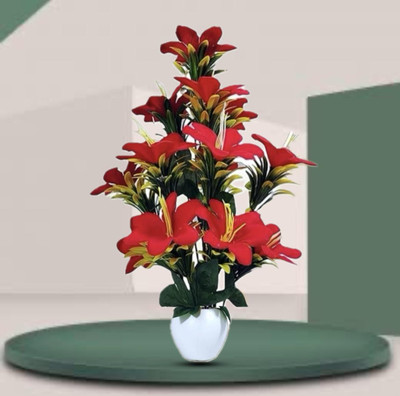 ANANDANI Red Lily Bonsai Wild Artifificial Flower Plant for Home Decor Plant with Pot Bonsai Wild Artificial Plant with Pot(38 cm, Red)