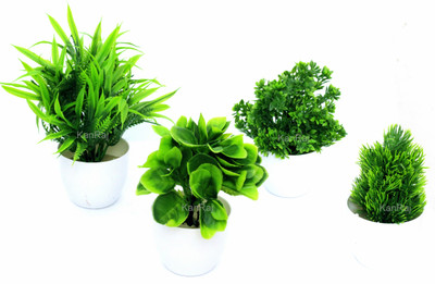 KanRaj Set Of 4 Artificial Plant with Pot Bonsai Wild Artificial Plant  with Pot(13 cm, Green)
