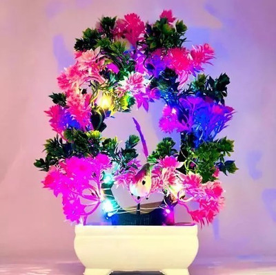 MODO Artificial Bonsoi Tree with Sparrow for Living Room Decor with LED Light Bonsai Wild Artificial Plant  with Pot(23.5 cm, Multicolor)