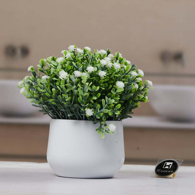 Kookee Artificial Flower Plant in Designer Pot standis Perfect for Home & Office Decor Artificial Plant  with Pot(17 cm, White)