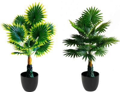 KAYKON 2 Pc Artificial Palm Tree Big Areca Plant With 18 Branches Without Vase Artificial Plant(100 cm, Green)
