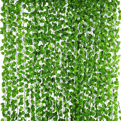 SHRI ASTHA VINAYAK Wall Hanging Artificial Creeper Plant Strings with Leaves_Set of 12 Artificial Plant(17 cm, Green)